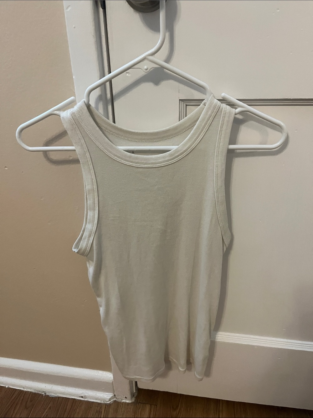Women's Cream Ribbed Tank Top - Sleeveless Scoop Neck
